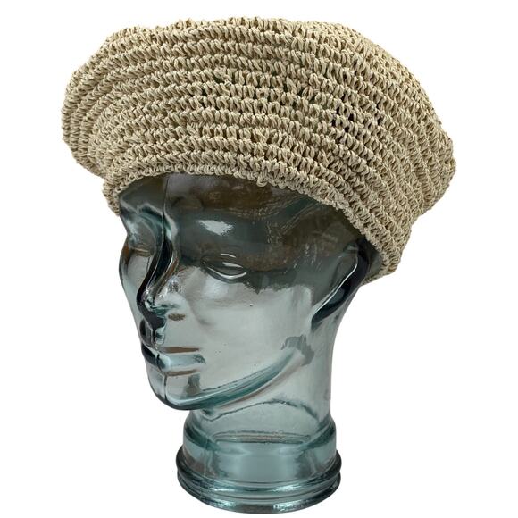Karl Lagerfeld Paris Woven Straw French Girl Beret Cap Hat in Natural OS NWT - Picture 3 of 10